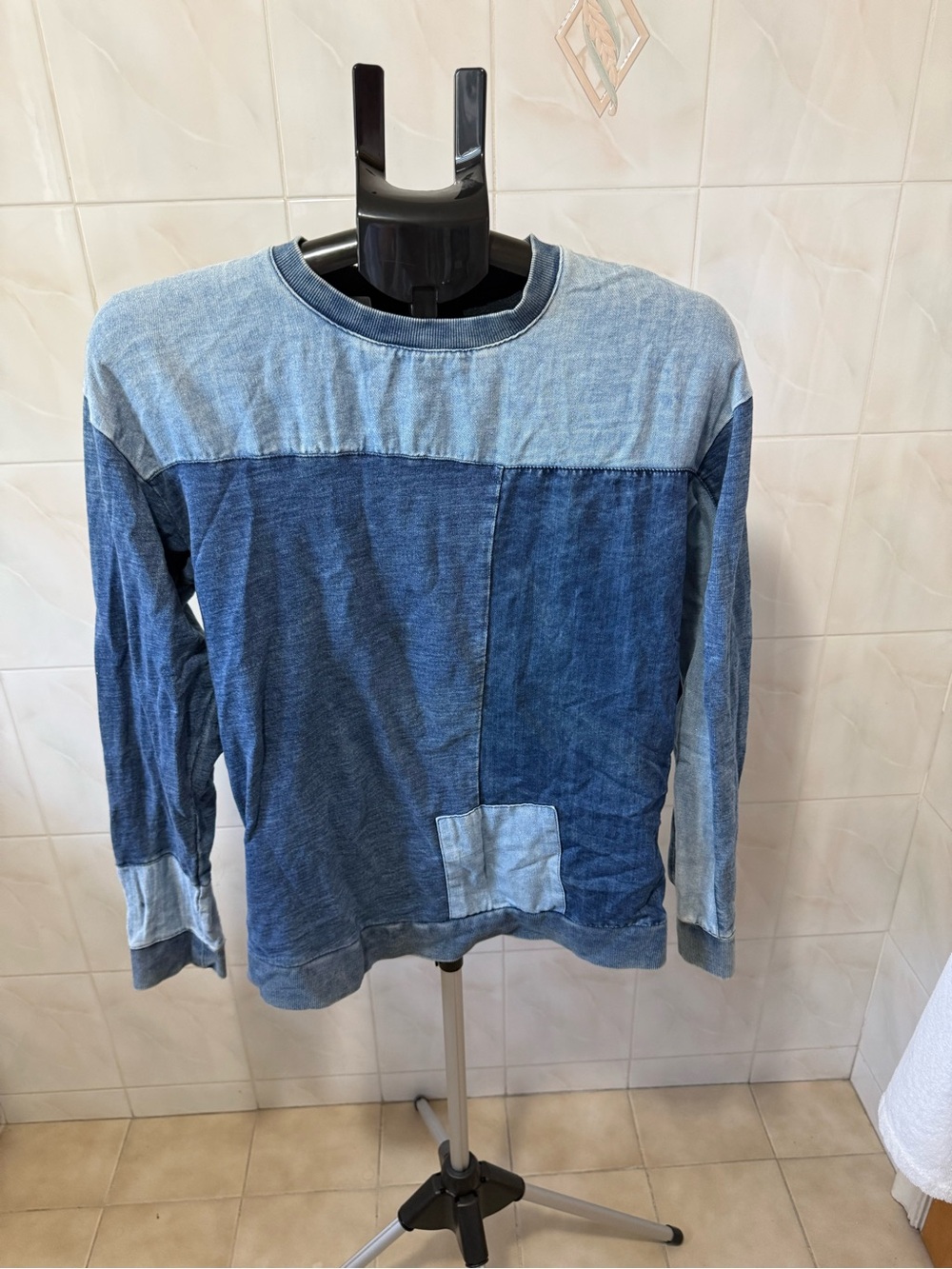 Topshop Blue Patchwork Crewneck Sweatshirt